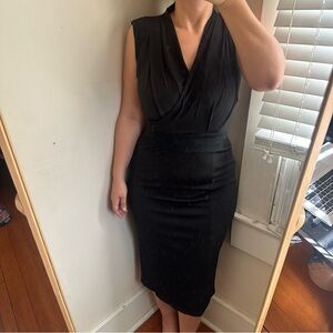 Calvin Klein Sleeveless Suede Waistband Evening Cocktail Simple Black Dress